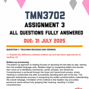 TMN3702 ASSIGNMENT 3 2025 - FULLY ANSWERED (DUE 31 JULY 2025)