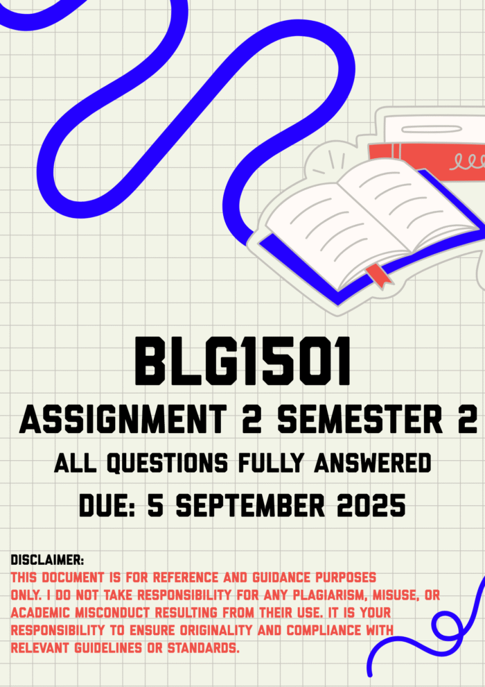 BLG1501 Assignment 2 Semester 2 Memo | Due 5 September 2025