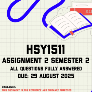 HSY1511 Assignment 2 Semester 2 Memo | Due 29 August 2025