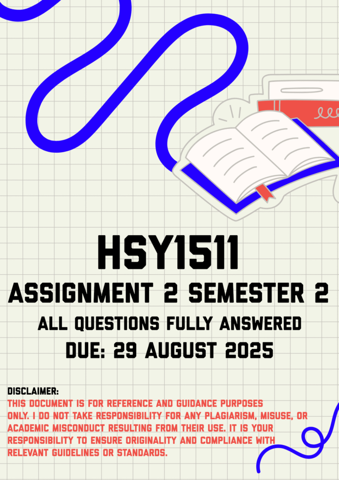 HSY1511 Assignment 2 Semester 2 Memo | Due 29 August 2025