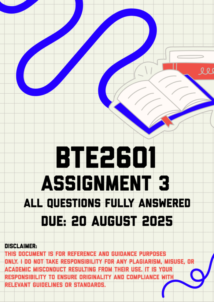 BTE2601 Assignment 3 Memo | Due 20 August 2025
