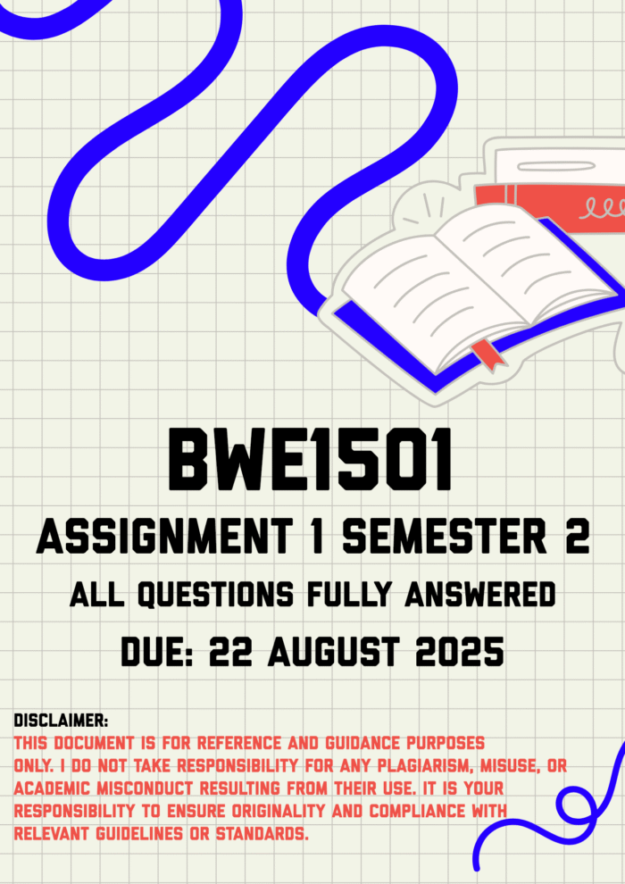 BWE1501 Assignment 1 Semester 2 Memo | Due 22 August 2025