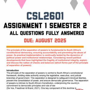 CSL2601 ASSIGNMENT 1 SEMESTER 2 2025 - FULLY ANSWERED (DUE AUGUST 2025)