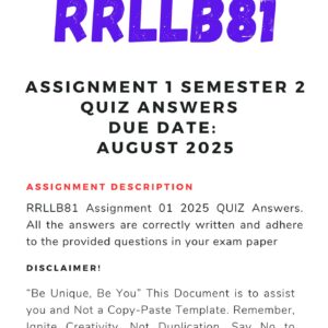 RRLLB81 ASSIGNMENT 1 SEMESTER 2 2025 QUIZ MEMO |DUE DATE AUGUST 2025|