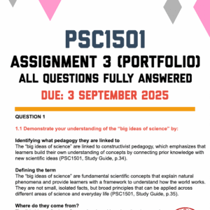 PSC1501 ASSIGNMENT 3 (PORTFOLIO) 2025 - FULLY ANSWERED (DUE 3 SEPTEMBER 2025)