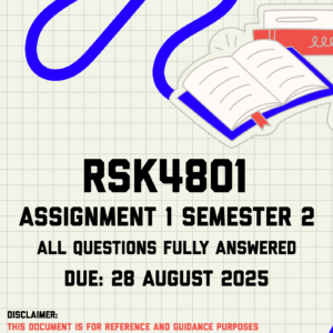 RSK4801 Assignment 1 Semester 2 Memo | Due 28 August 2025