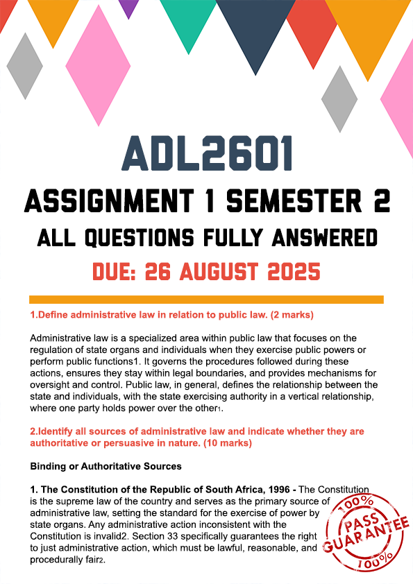 ADL2601 ASSIGNMENT 1 SEMESTER 2 2025 - FULLY ANSWERED (DUE 26 AUGUST 2025)