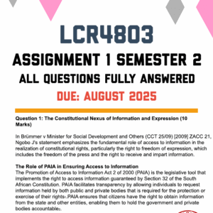LCR4803 ASSIGNMENT 1 SEMESTER 2 2025 - FULLY ANSWERED (DUE AUGUST 2025)