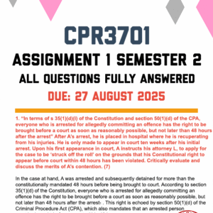CPR3701 ASSIGNMENT 1 SEMESTER 2 2025 - FULLY ANSWERED (DUE 27 AUGUST 2025)