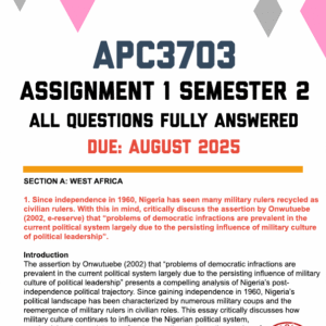 APC3703 ASSIGNMENT 1 SEMESTER 2 2025 - FULLY ANSWERED (DUE AUGUST 2025)