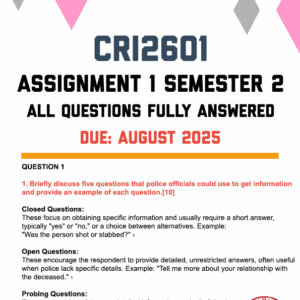 CRI2601 ASSIGNMENT 1 SEMESTER 2 2025 - FULLY ANSWERED (DUE AUGUST 2025)