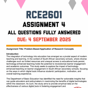 RCE2601 ASSIGNMENT 4 2025 - FULLY ANSWERED (DUE 4 SEPTEMBER 2025)