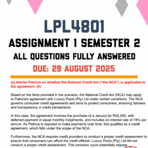 LPL4801 ASSIGNMENT 1 SEMESTER 2 2025 - FULLY ANSWERED (DUE 29 AUGUST 2025)