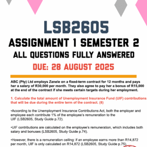 LSB2605 ASSIGNMENT 1 SEMESTER 2 2025 - FULLY ANSWERED (DUE 28 AUGUST 2025)