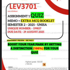 LEV3701 ASSIGNMENT 1 QUIZ MEMO - SEMESTER 2 - 2025 - UNISA – DUE DATE: - 29 AUGUST 2025 (QUIZ ANSWERS - DISTINCTION GUARANTEED!) INCLUDES FREE MCQ BOOKLET