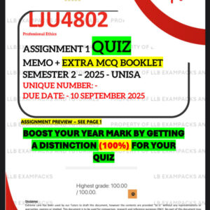 LJU4802 ASSIGNMENT 1 QUIZ MEMO - SEMESTER 2 - 2025 - UNISA – DUE DATE: - 10 SEPTEMBER 2025 (QUIZ ANSWERS - DISTINCTION GUARANTEED!) INCLUDES FREE MCQ BOOKLET