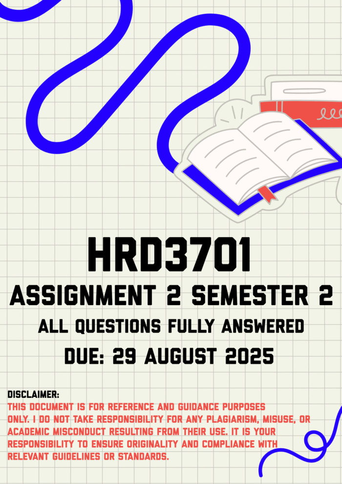 HRD3701 Assignment 2 Semester 2 Memo | Due 29 August 2025
