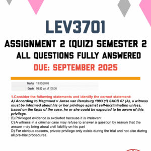 LEV3701 ASSIGNMENT 2 (QUIZ) SEMESTER 2 2025 - FULLY ANSWERED (DUE SEPTEMBER 2025)