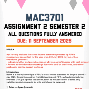 MAC3701 ASSIGNMENT 2 SEMESTER 2 2025 - STEP BY STEP CALCULATIONS (DUE 11 SEPTEMBER 2025)
