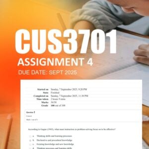 CUS3701 Assignment 4 QUIZ 2025 - Due September 2025