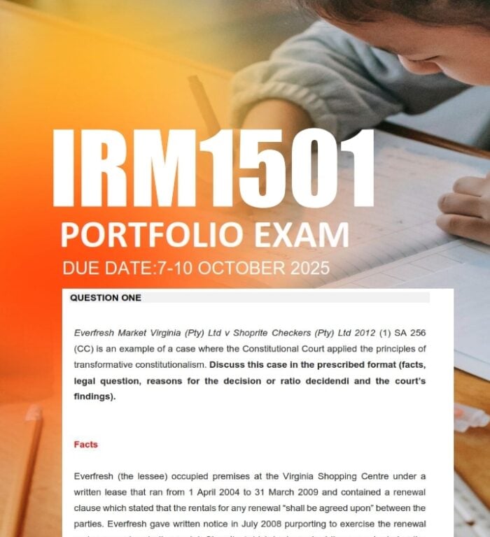 IRM1501 Portfolio Exam 2025 Due 7 October 2025