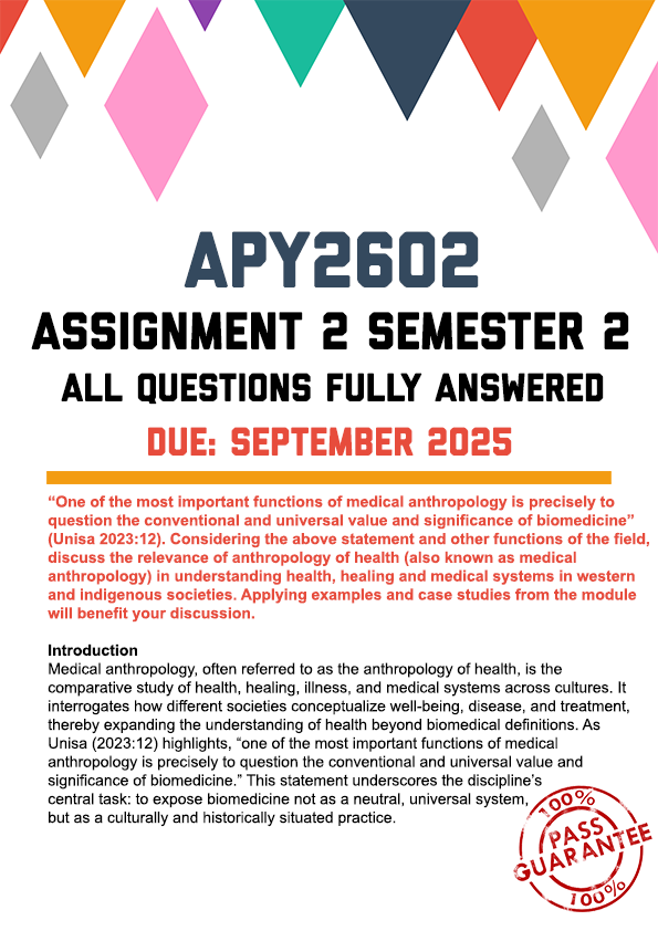 APY2602 ASSIGNMENT 2 SEMESTER 2 2025 - FULLY ANSWERED (DUE SEPTEMBER 2025)
