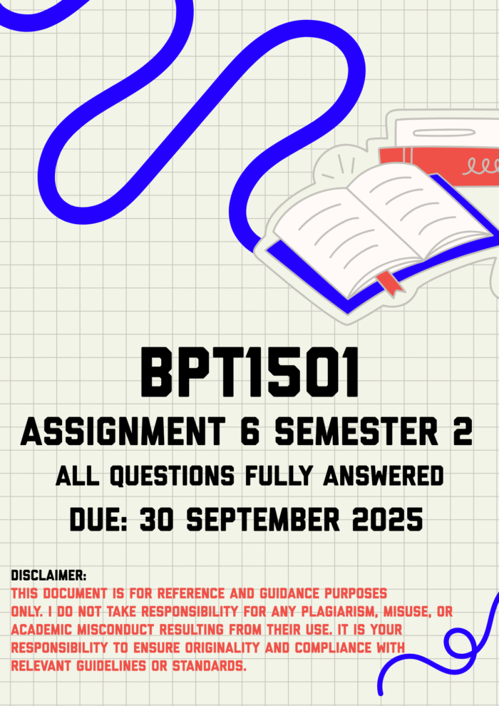 BPT1501 Assignment 6 Semester 2 Memo | Due 30 September 2025