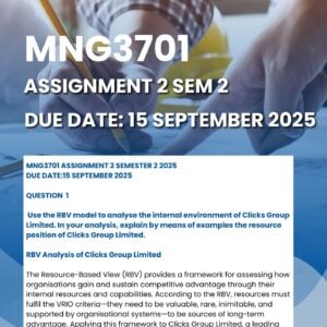 MNG3701 ASSIGNMENT 2 SEMESTER 2 2025 MEMO |DUE DATE 17 SEPTEMBER 2025|