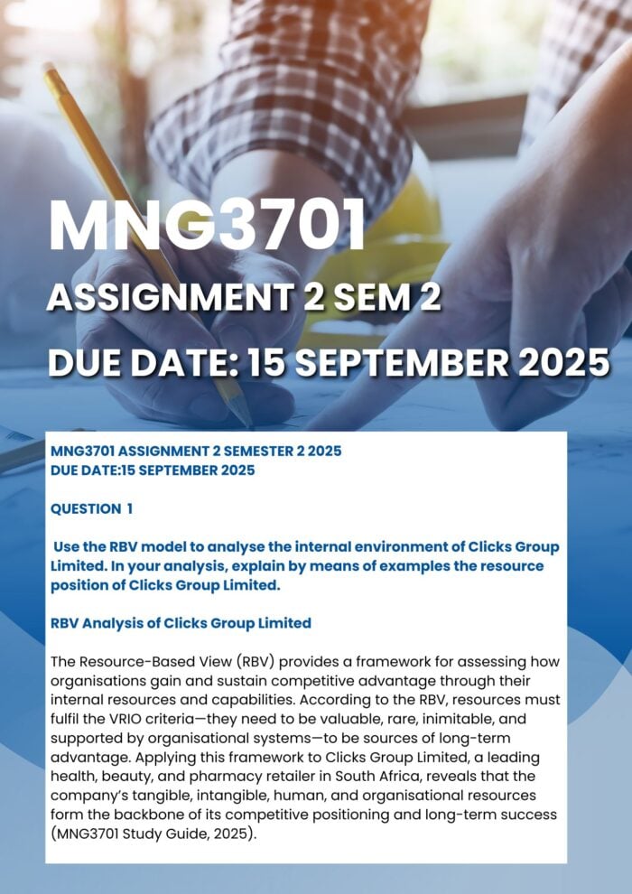 MNG3701 ASSIGNMENT 2 SEMESTER 2 2025 MEMO |DUE DATE 17 SEPTEMBER 2025|