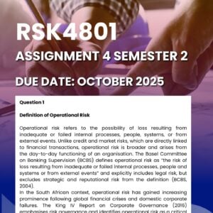 RSK4801 ASSIGNMENT 4 2025 COMPLETE MEMO |DUE DATE OCTOBER 2025|