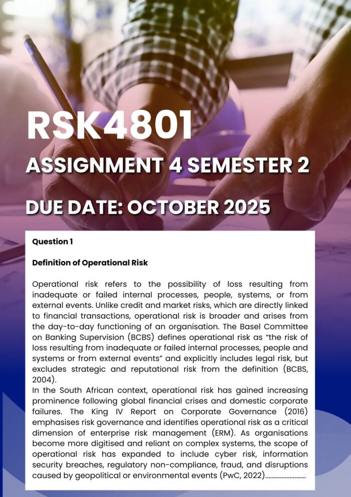 RSK4801 ASSIGNMENT 4 2025 COMPLETE MEMO |DUE DATE OCTOBER 2025|