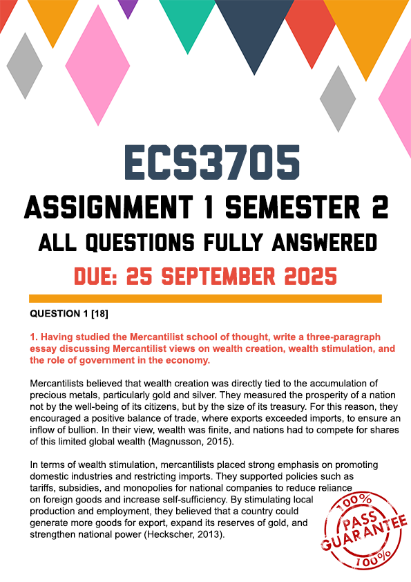 ECS3705 ASSIGNMENT 1 SEMESTER 2 2025 - FULLY ANSWERED (DUE 25 SEPTEMBER 2025)