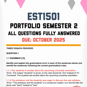 EST1501 PORTFOLIO SEMESTER 2 2025 - THREE ESSAYS PROVIDED (DUE OCTOBER 2025)