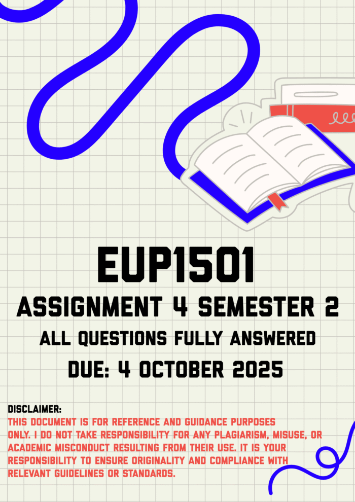 EUP1501 Assignment 4 Semester 2 Memo | Due 4 October 2025