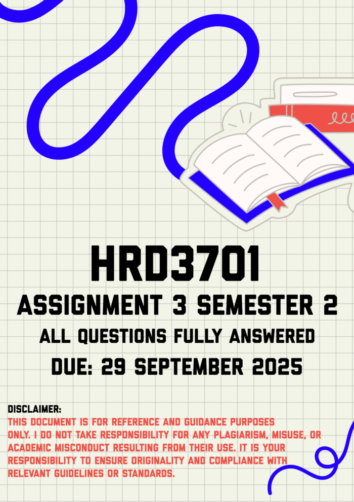 HRD3701 Assignment 3 (Portfolio) Semester 2 Memo | Due 29 September 2025