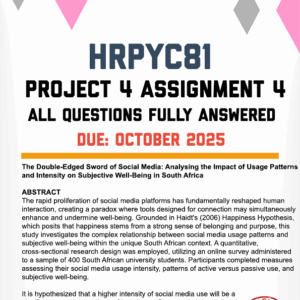 HRPYC81 PROJECT 4 ASSIGNMENT 4 2025 - FULLY ANSWERED (DUE OCTOBER 2025)