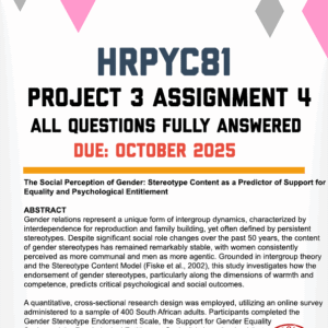 HRPYC81 PROJECT 3 ASSIGNMENT 4 2025 - FULLY ANSWERED (DUE OCTOBER 2025)