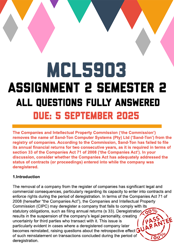 MCL5903 ASSIGNMENT 2 2025 - FULLY ANSWERED (DUE 5 SEPTEMBER 2025)