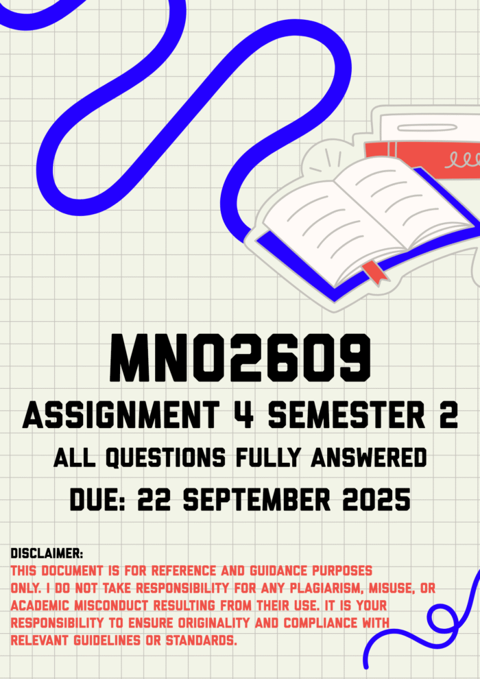 MNO2609 Assignment 4 Semester 2 Memo | Due 22 September 2025