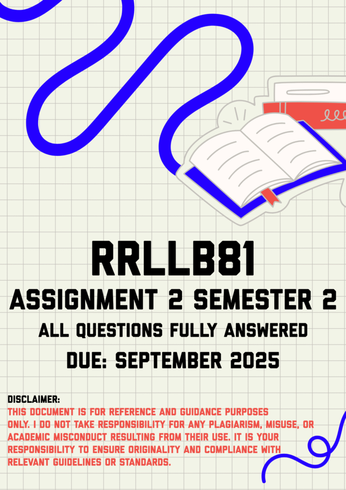 RRLLB81 Assignment 2 (Impeachable Dispositions in Law of Insolvency) Semester 2 Memo | Due September 2025