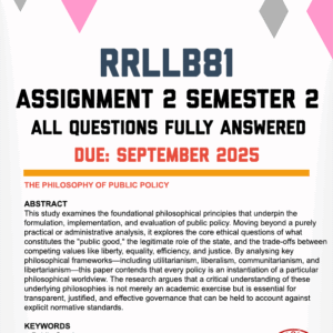 RRLLB81 ASSIGNMENT 2 (THE PHILOSOPHY OF PUBLIC POLICY) SEMESTER 2 2025 - FULLY ANSWERED (DUE SEPTEMBER 2025)
