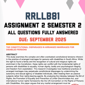 RRLLB81 ASSIGNMENT 2 (THE CONSTITUTIONAL DISPARAGES IN ARRANGED MARRIAGES FOR DISABLED PERSONS) SEMESTER 2 2025 - FULLY ANSWERED (DUE SEPTEMBER 2025)