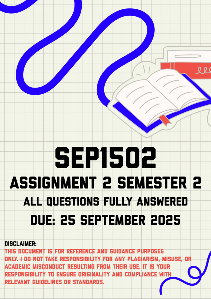 SEP1502 Assignment 2 Semester 2 Memo | Due 25 September 2025
