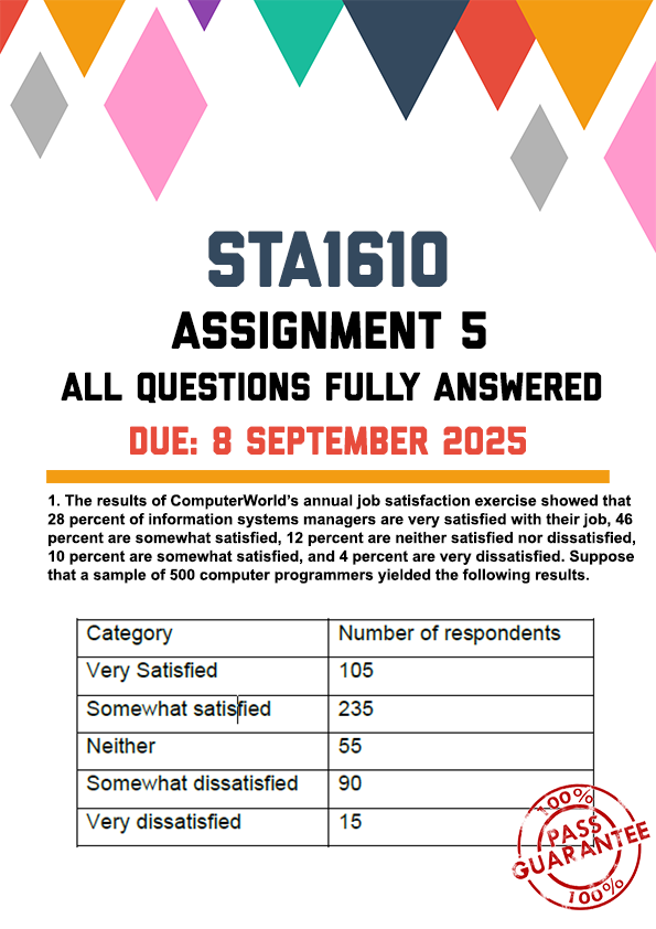 STA1610 ASSIGNMENT 5 2025 - STEP-BY-STEP CALCULATIONS PROVIDED (DUE 8 SEPTEMBER 2025)
