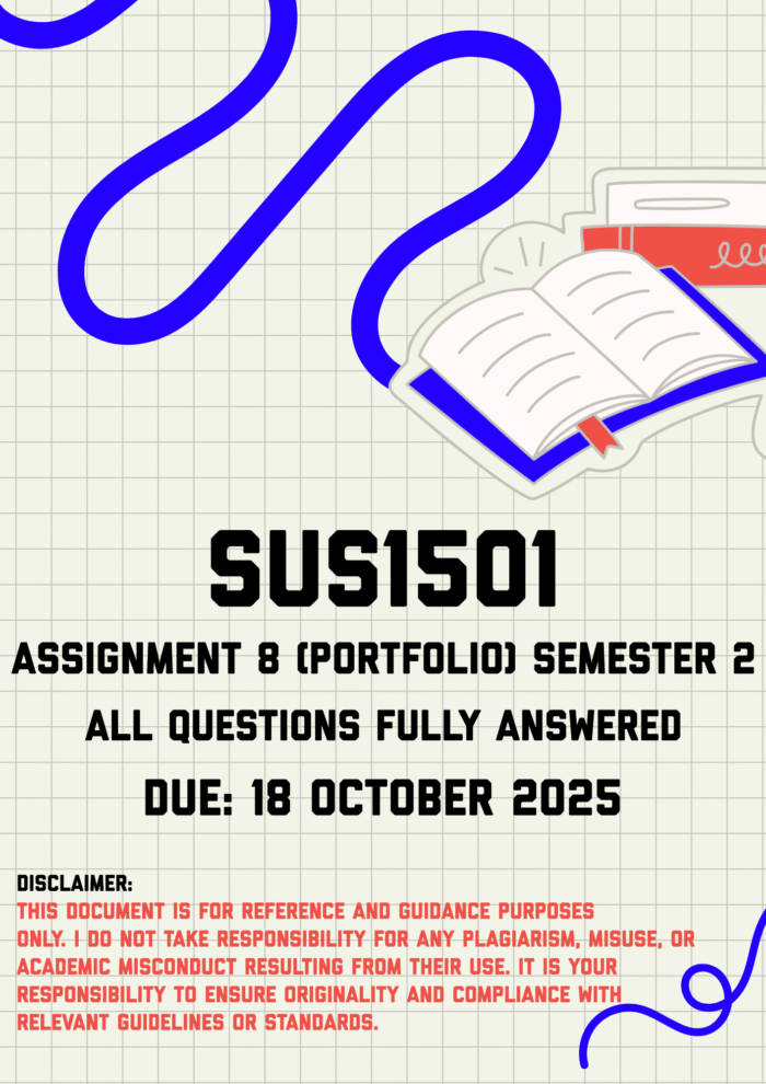 SUS1501 Assignment 8 (Portfolio) Semester 2 Memo | Due 18 October 2025