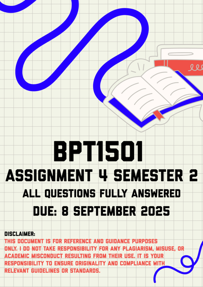 BPT1501 Assignment 4 Semester 2 Memo | Due 8 September 2025