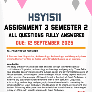 HSY1511 ASSIGNMENT 3 SEMESTER 2 2025 - ALL TOPICS PROVIDED (DUE 12 SEPTEMBER 2025)