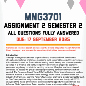 MNG3701 ASSIGNMENT 2 SEMESTER 2 2025 - FULLY ANSWERED (DUE 17 SEPTEMBER 2025)