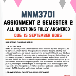 MNM3701 ASSIGNMENT 2 SEMESTER 2 2025 - FULLY ANSWERED (DUE 15 SEPTEMBER 2025)