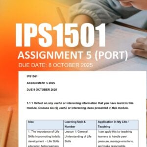 IPS1501 Assignment 5 PORTFOLIO 2025 Due 8 October 2025